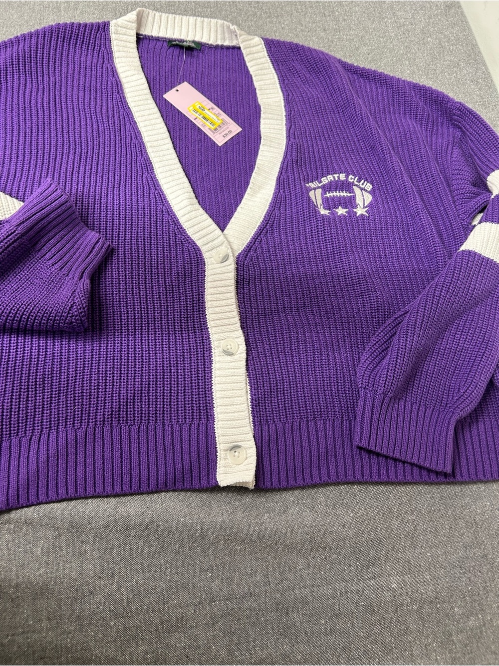 wild fable Purple Cardigan with Cream Trim